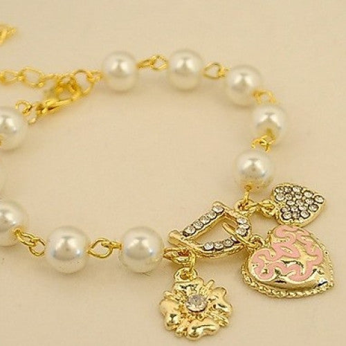 Heart D Pearl Love Heart Bracelet